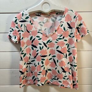 DES PETITS HAUTS – White Floral T-Shirt T0 size XS